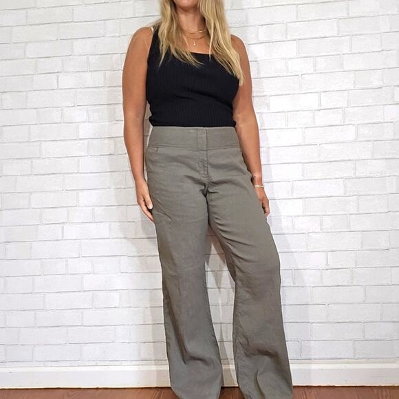 Eileen Fisher Gray Linen Blend Wide Leg Pants - Picture 1 of 8